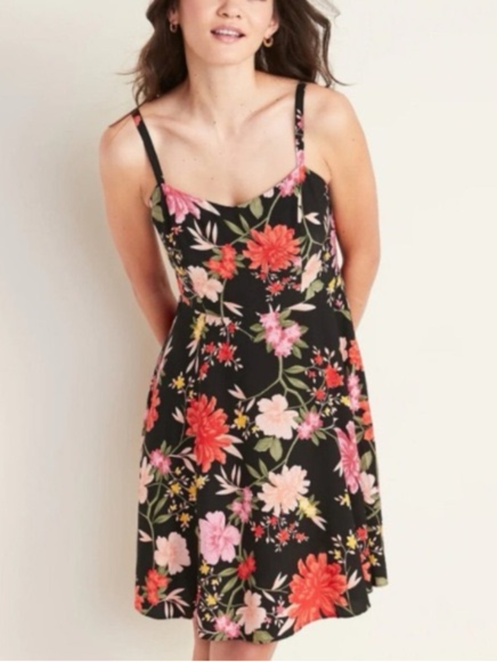 Old Navy Black Floral Cami Dress with Multicolor Blooms
